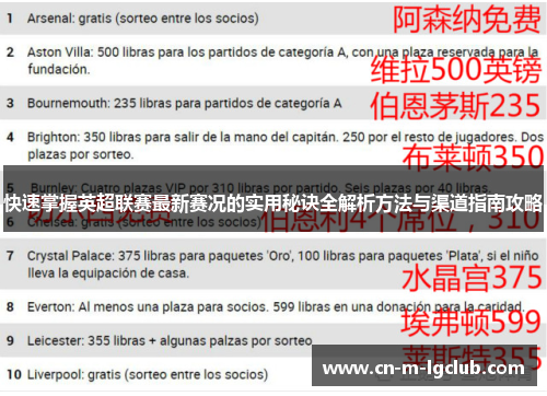 快速掌握英超联赛最新赛况的实用秘诀全解析方法与渠道指南攻略 快速掌握英超联赛最新赛况的实用秘诀全解析方法与渠道指南攻略
